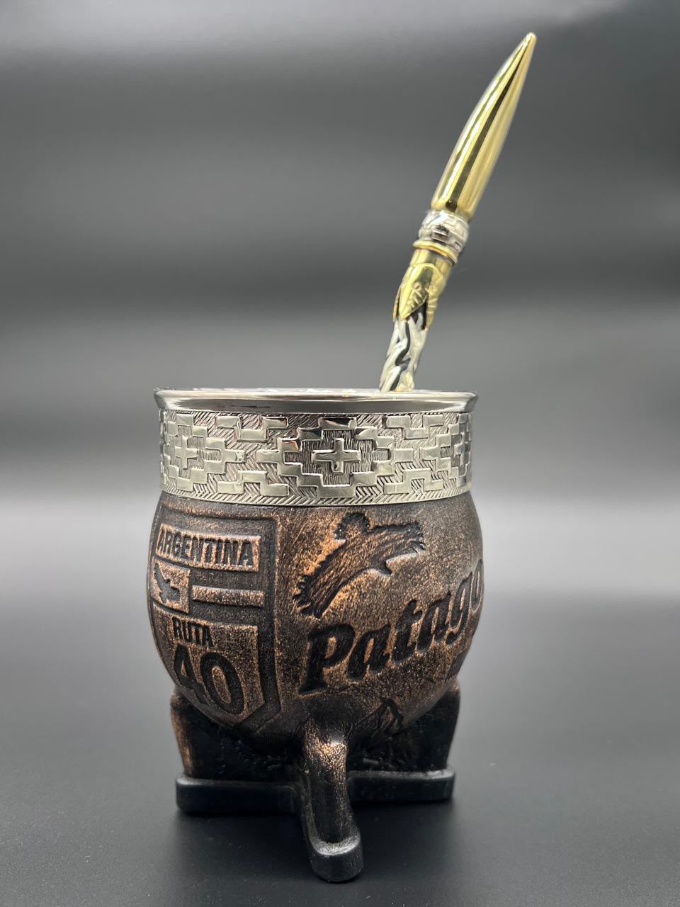 Mate Imperial El Andino Ruta 40 Patagonia Virola Cincelada - Imagen 4