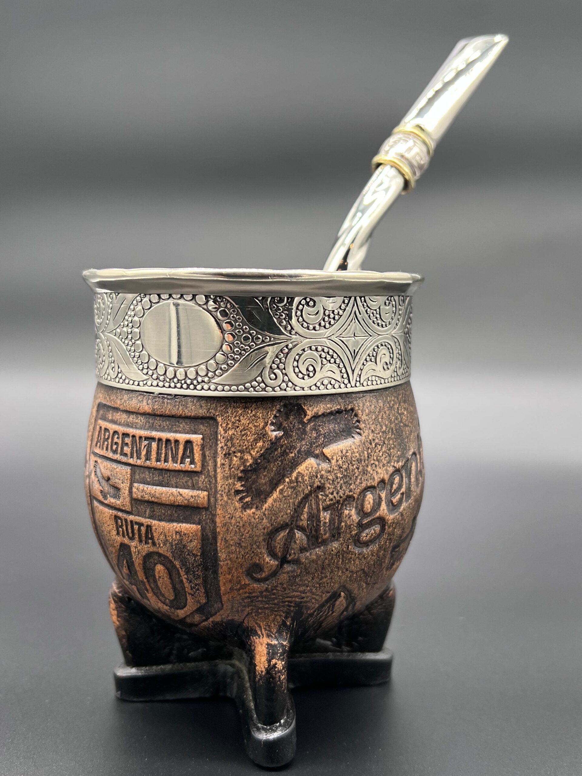 Mate Imperial El Viaje Ruta 40 Argentina Virola Cincelada - Imagen 4