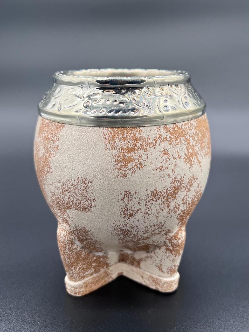 Mate Torpedo El Baquiano Cuero Razado Virola Cincelada - Imagen 2