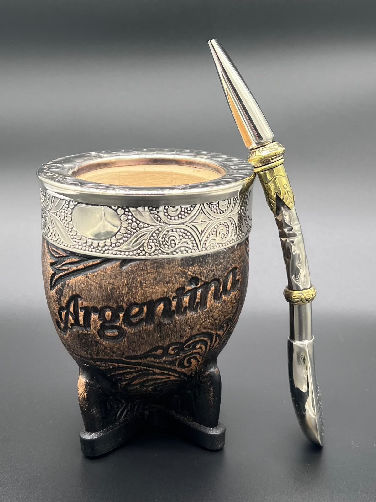 Mate Imperial Independencia Y Libertad Argentina Escudo Virola Cincelada Alpaca - Imagen 2