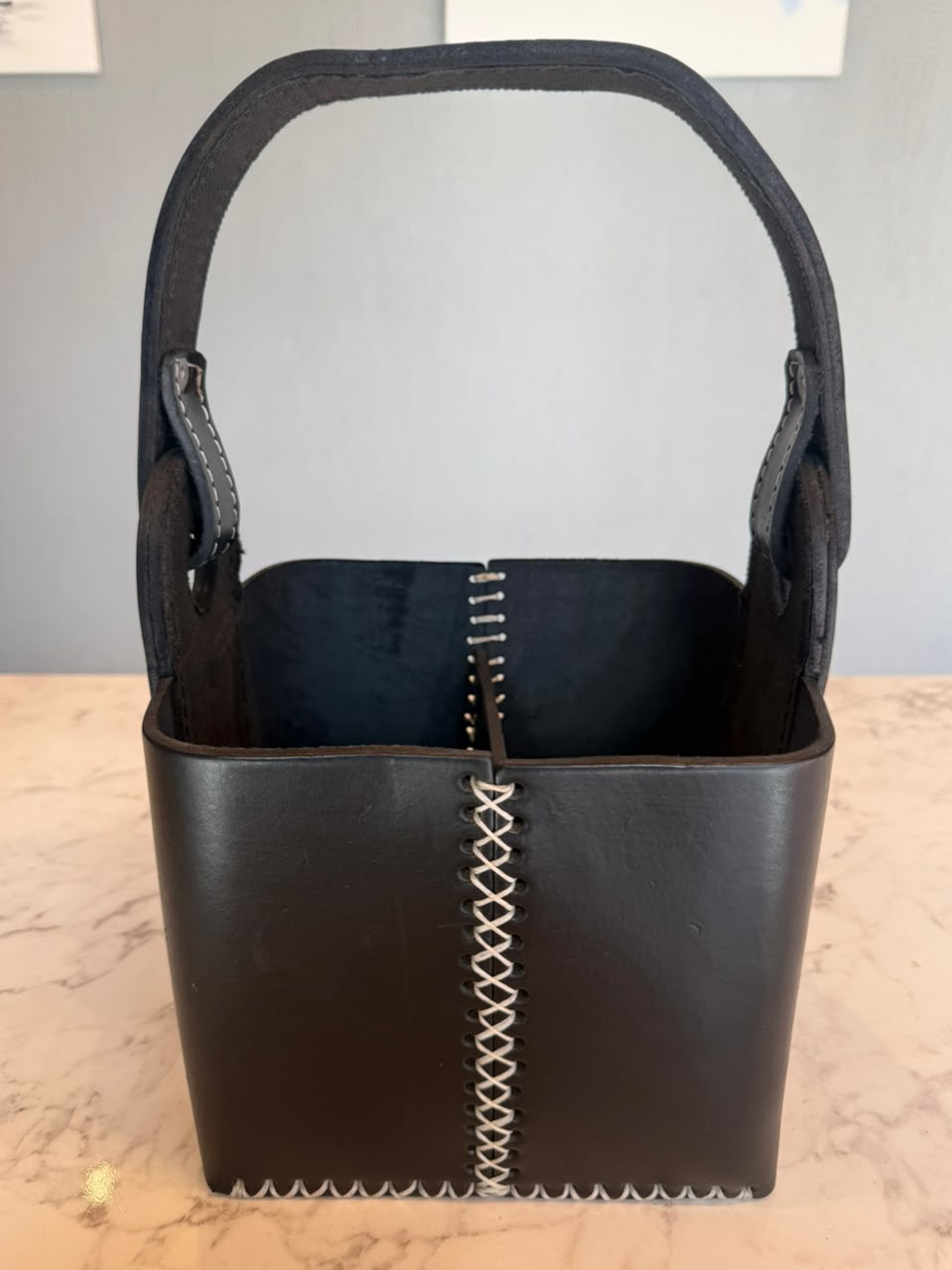 Canasta Matera 100% Cuero Premium Negra - Imagen 2