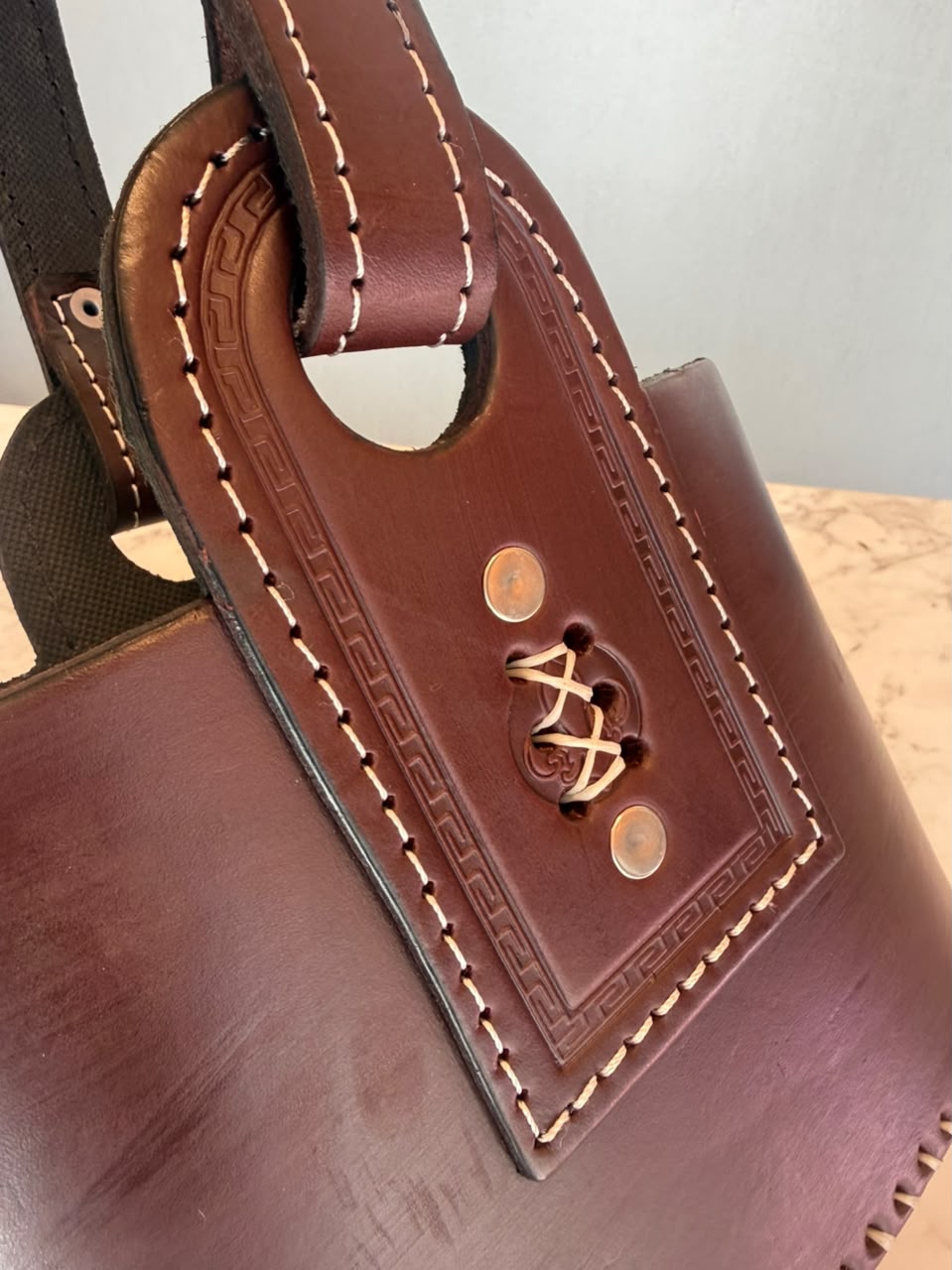 Canasta Matera 100% Cuero Premium Marron Oscura - Imagen 2