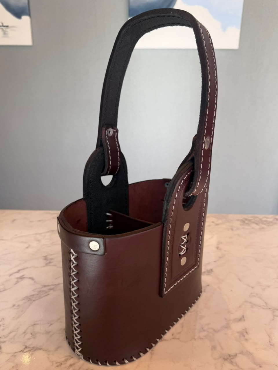 Canasta Matera 100% Cuero Premium Marron Oscura