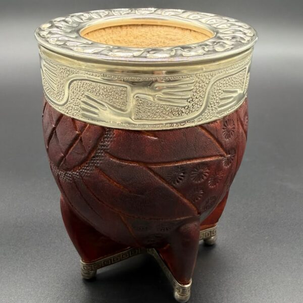 Mate Imperial Virola Cincelada Cuero Repujado con Base