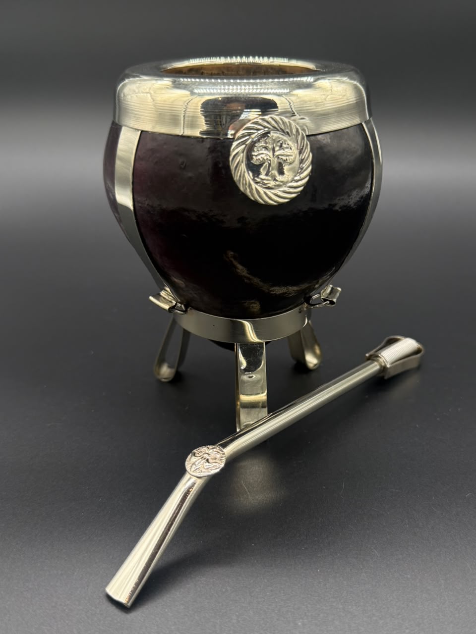 Mate Tradicional Porito Premium Negro con Pie - Imagen 2