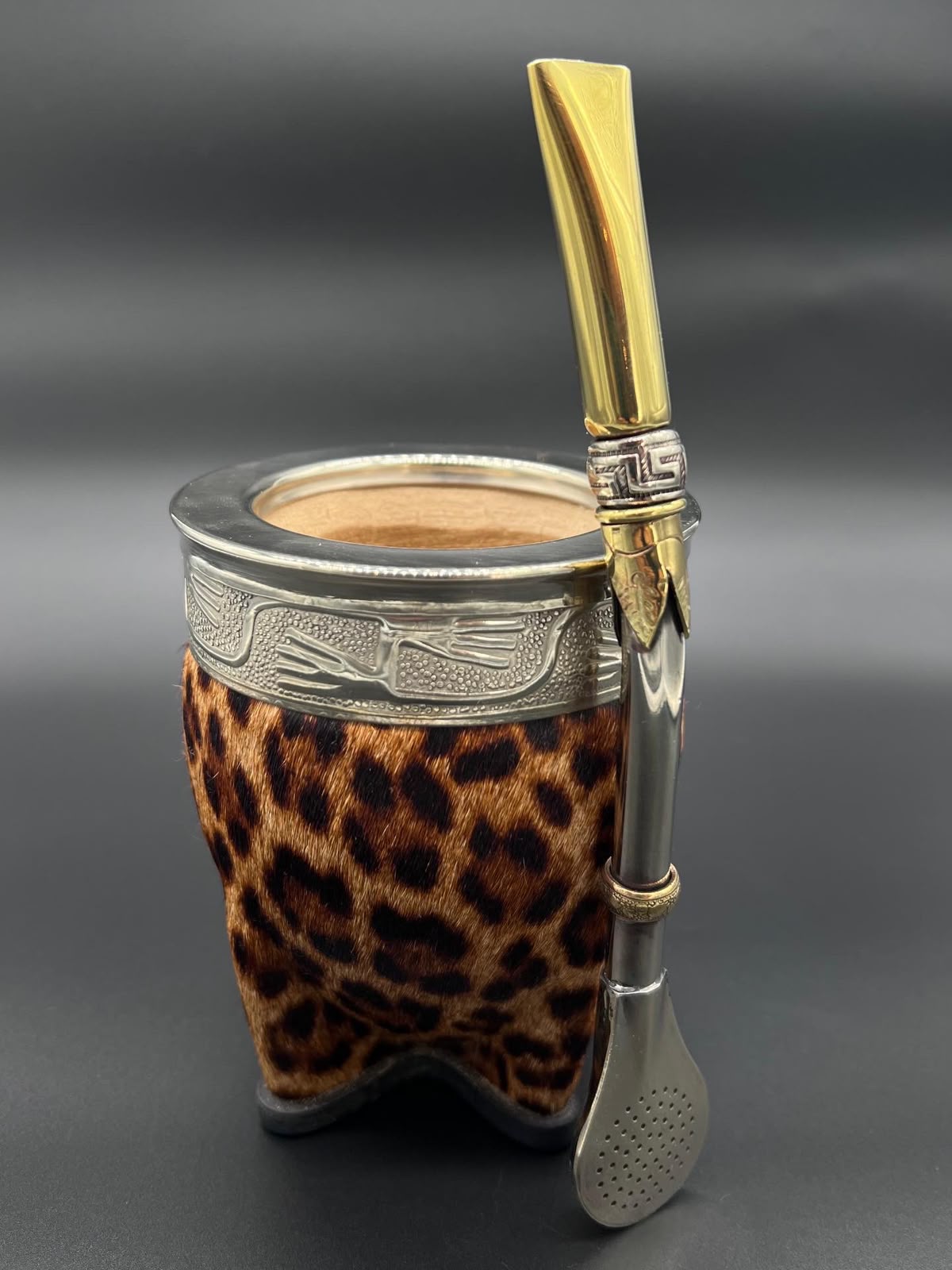 Mate Imperial Cuero Animal Print con pelos Virola Lisa
