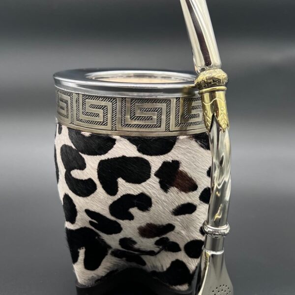 Mate Imperial Cuero de Vaca con pelos Virola Lisa