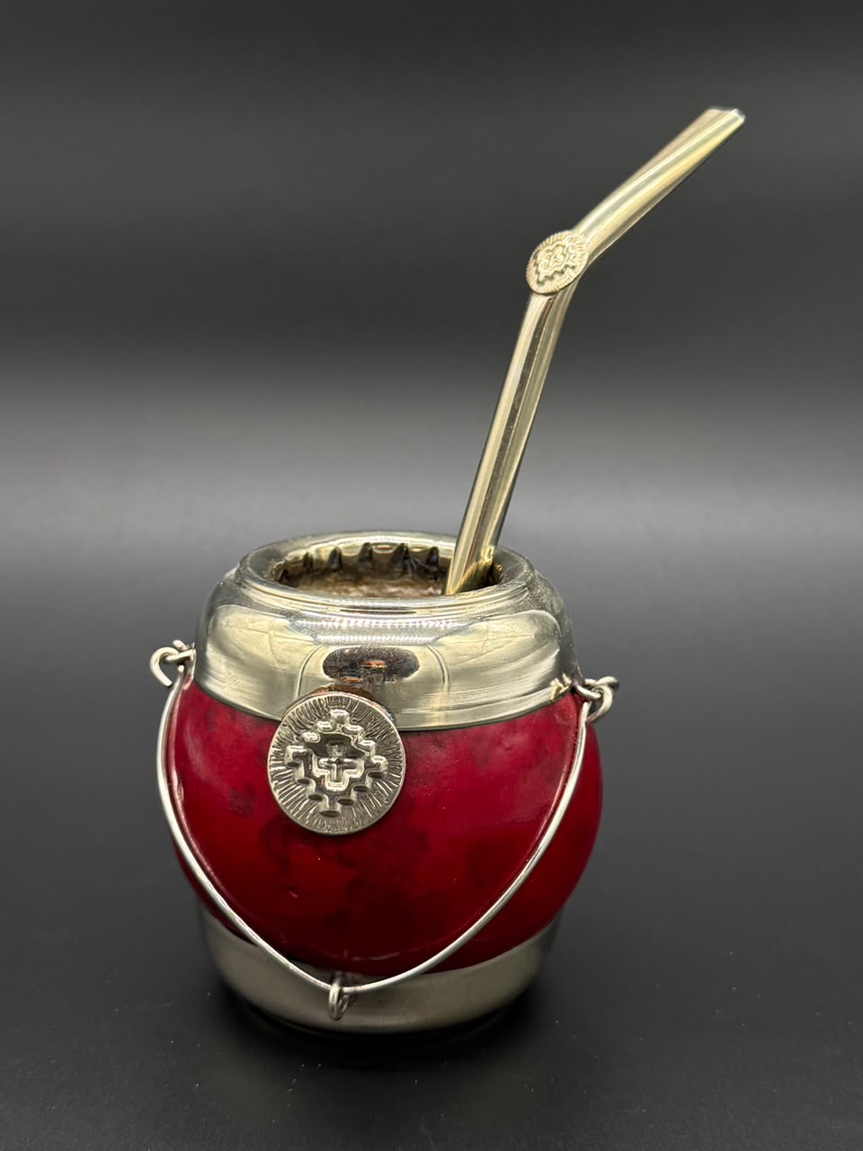 Mate Tradicional Porito Premium Rojo Base de Alpaca - Imagen 2