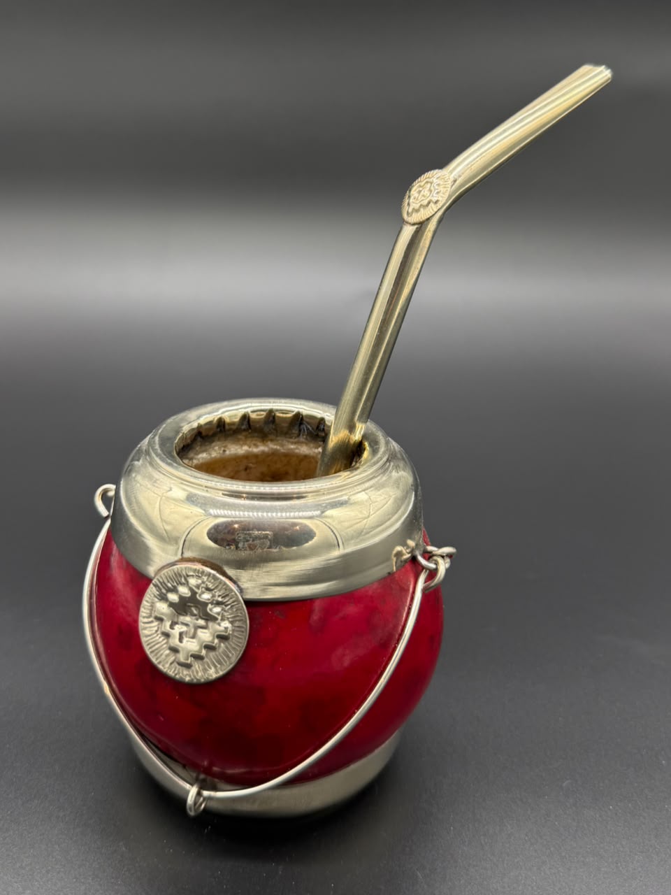 Mate Tradicional Porito Premium Rojo Base de Alpaca - Imagen 3